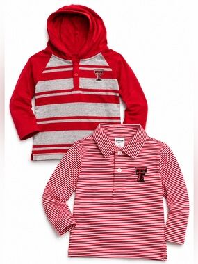 Texas Tech 2 Toddler Shirt Bundle 2T 3T Hooded Henley Polo Red Raiders NCAA Lot